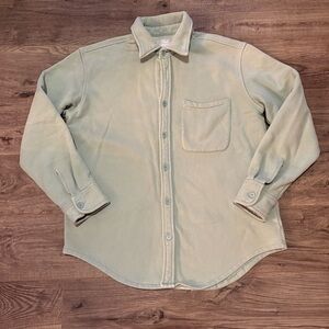 TNA Cozy AF Fleece Shacket button up shirt jacket sage green